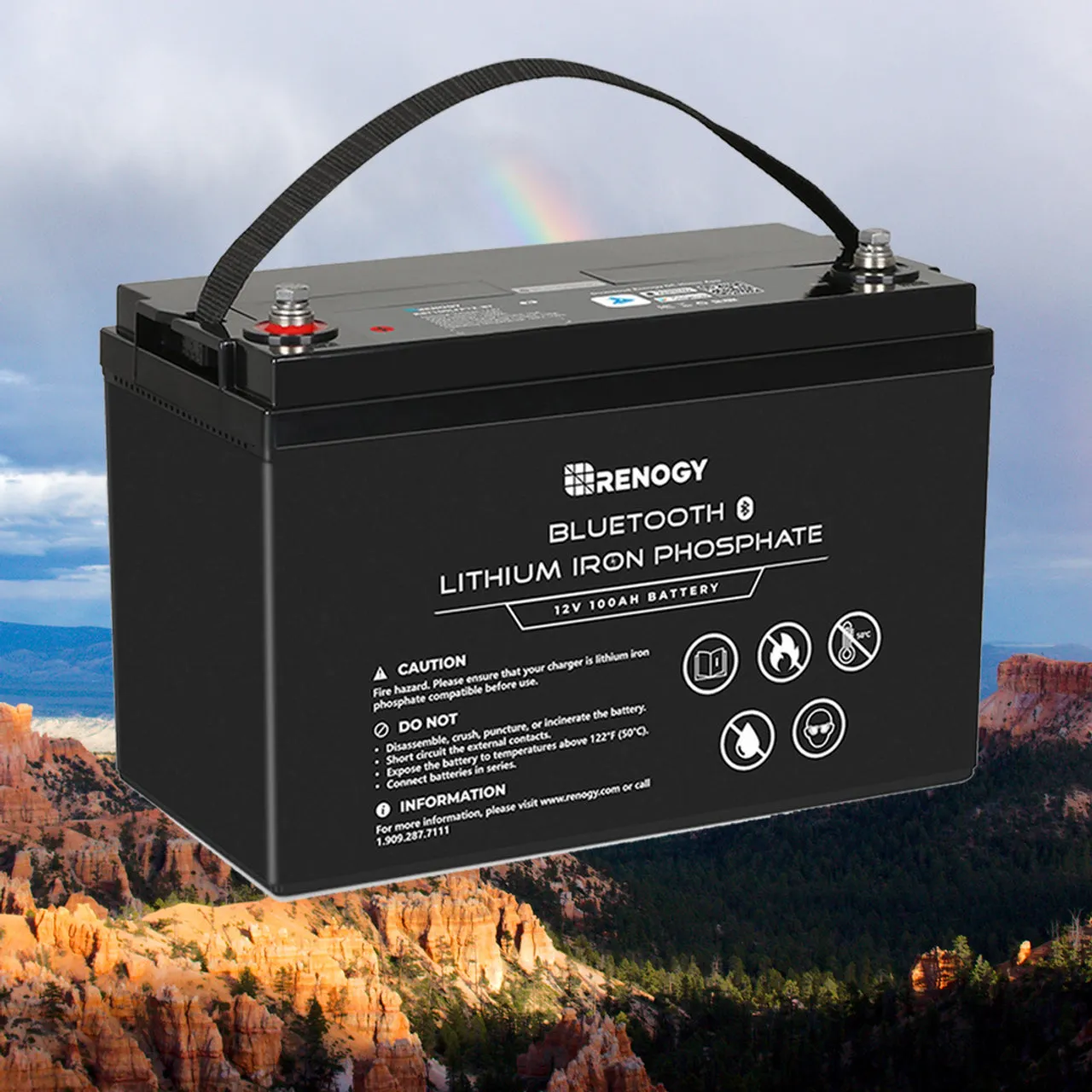 12V 100Ah Lithium Iron Phosphate Battery w/ Bluetooth