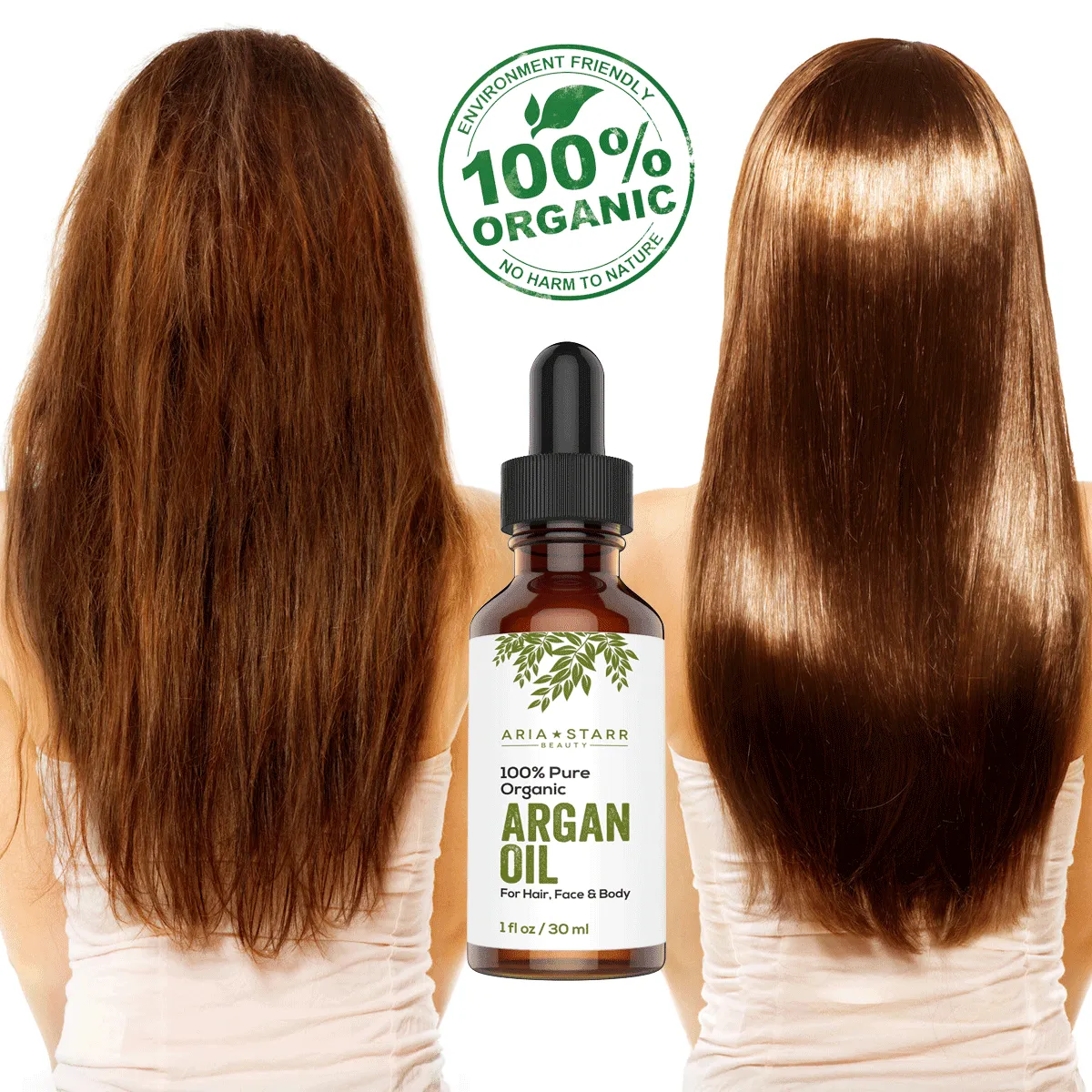Aria Starr ORGANIC Argan Oil For Hair, Skin, Face, Nails, Beard & Cuticles - Best 100% Pure Moroccan Anti Aging, Anti Wrinkle Beauty Secret, Certified Cold Pressed Moisturizer
