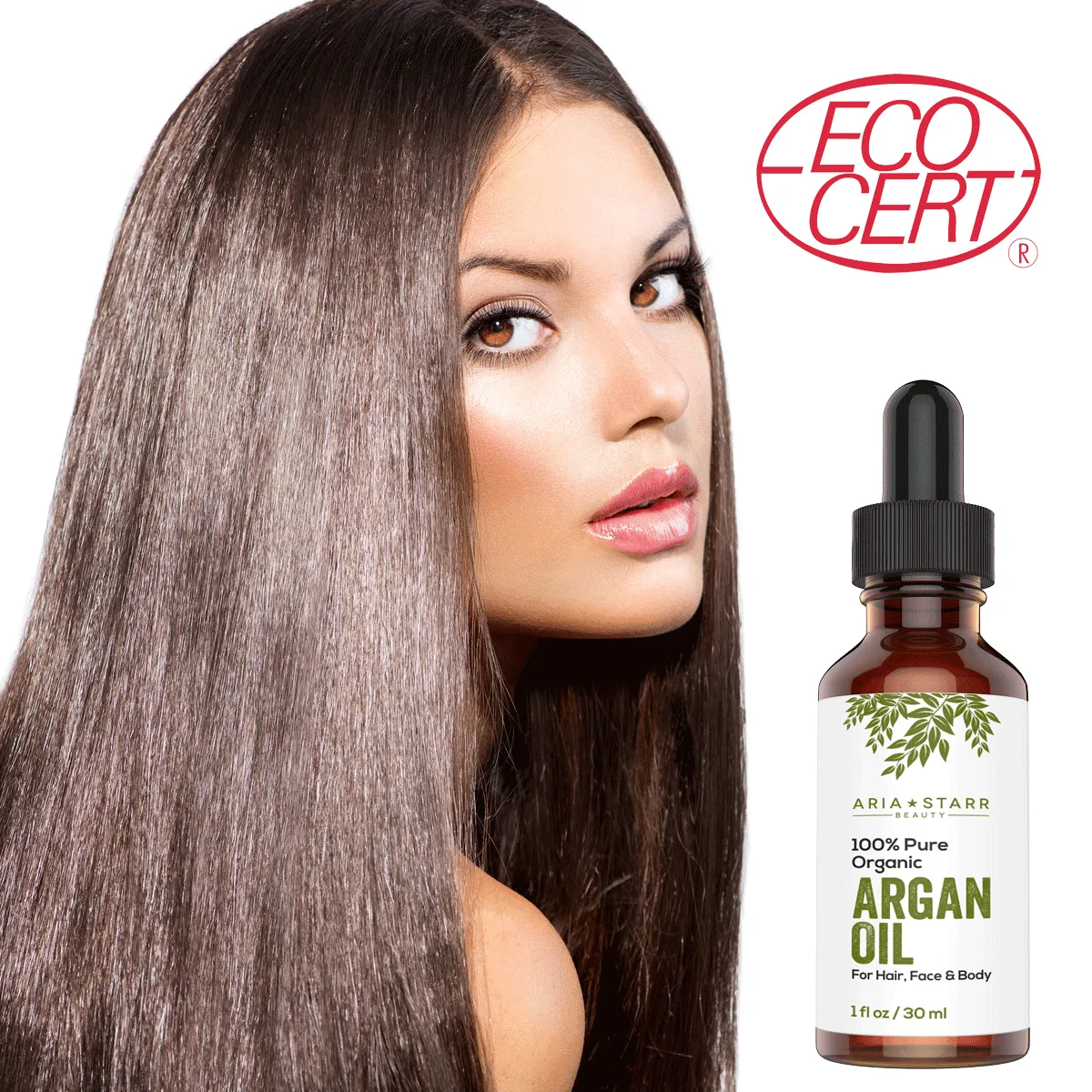 Aria Starr ORGANIC Argan Oil For Hair, Skin, Face, Nails, Beard & Cuticles - Best 100% Pure Moroccan Anti Aging, Anti Wrinkle Beauty Secret, Certified Cold Pressed Moisturizer