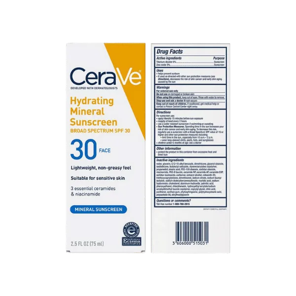 CeraVe Hydrating Mineral Sunscreen SPF 30 75ml