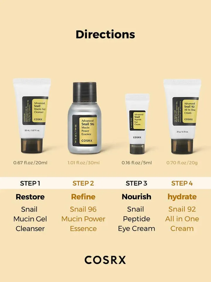 COSRX | All About Snail 4-step Kit | For dry skin & dark spots