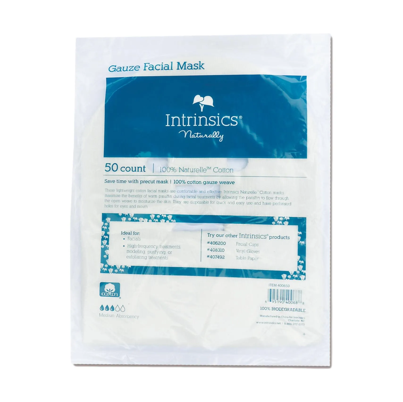 Intrinsics Precut Gauze Facial Masks, 50 ct