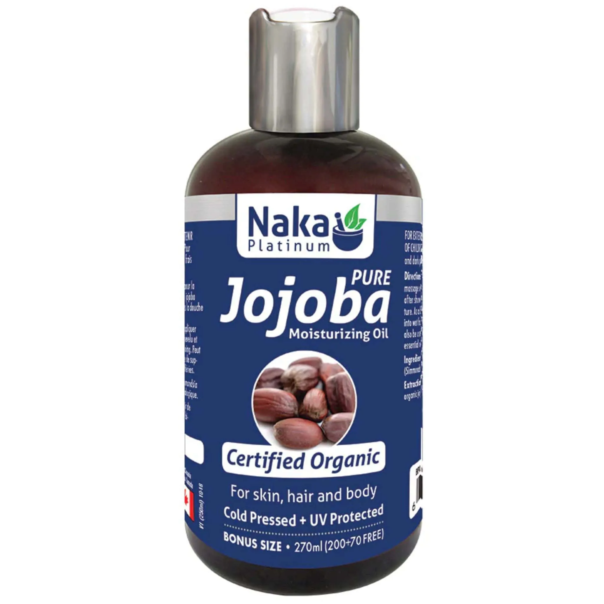 Naka Platinum Pure Jojoba Moisturizing Oil, 100% Organic, Cold-Pressed for Skin, Hair and Nails, 270ml